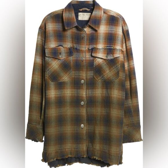We the Free Anneli Plaid Shirt Jacket Shacket Tobacco Ombre Free People | Sz M - Picture 3 of 15